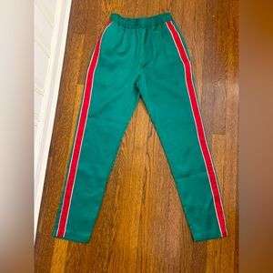 Green striped silk pants